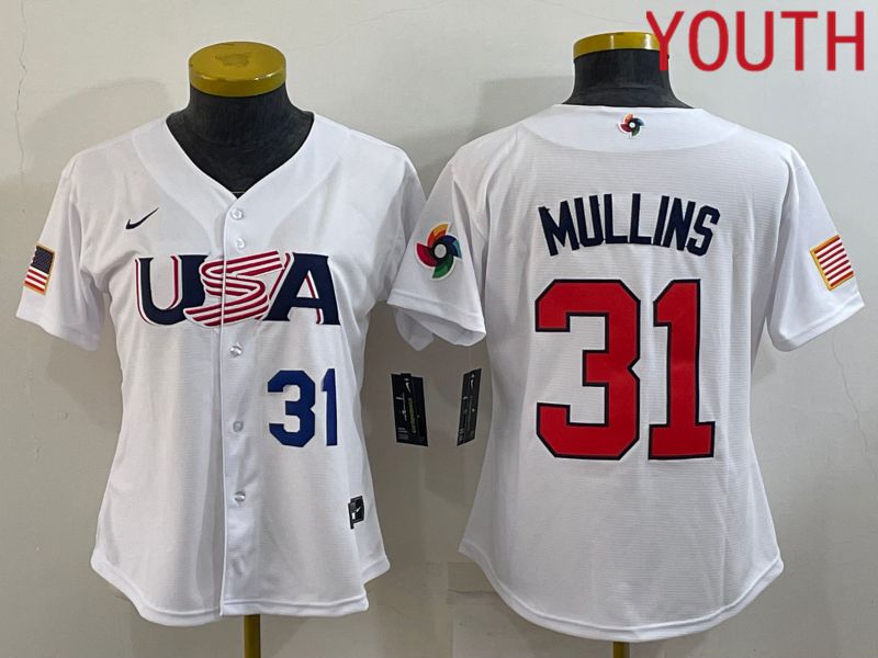 Youth 2023 World Cub USA 31 Mullins White MLB Jersey3